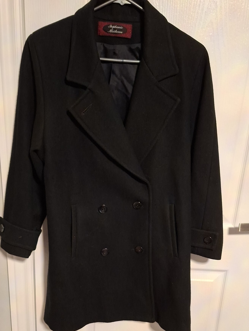 Stephanie Mathews Black Double-Breasted Wool Coat
